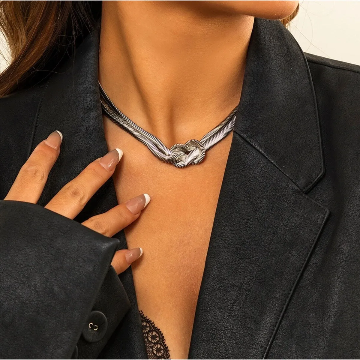 Silvertone Slip-knot Herringbone Chain Necklace - White sold by Zulily product image thumbnail 3