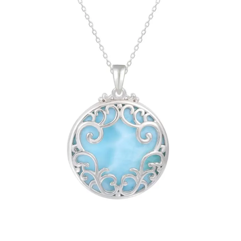 Sky Blue Larimar & Sterling Silver Lace-Encased Pendant Necklace - White sold by Zulily
