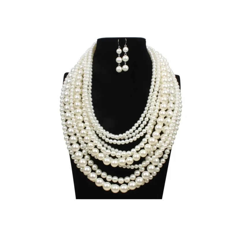 Imitation Pearl Graduated Necklace & Earrings Set - White sold by Zulily