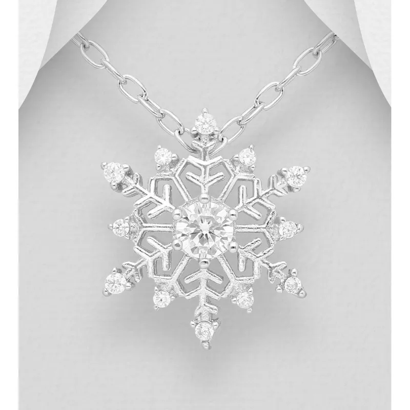 Sterling Silver Cubic Zirconia Snowflake Necklace - White sold by Zulily