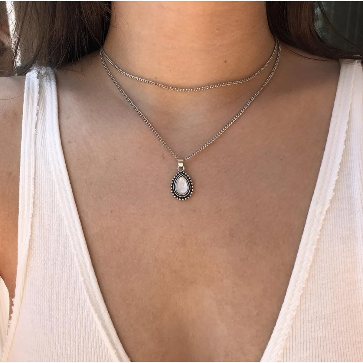 Silvertone White Teardrop Layered Necklace sold by Zulily