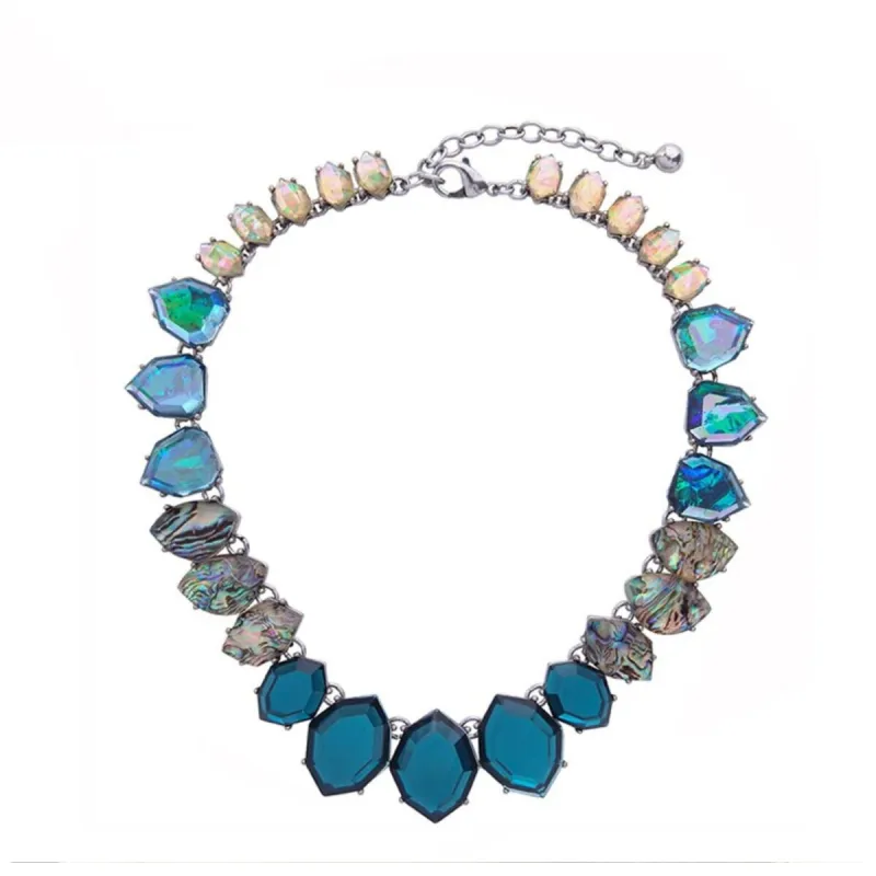 Gradient Blue Crystal Geometric Necklace - White sold by Zulily