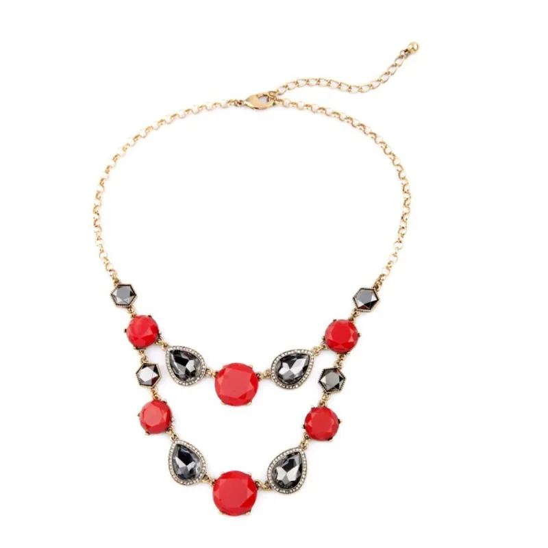 Red Black Layered Statement Necklace - White sold by Zulily