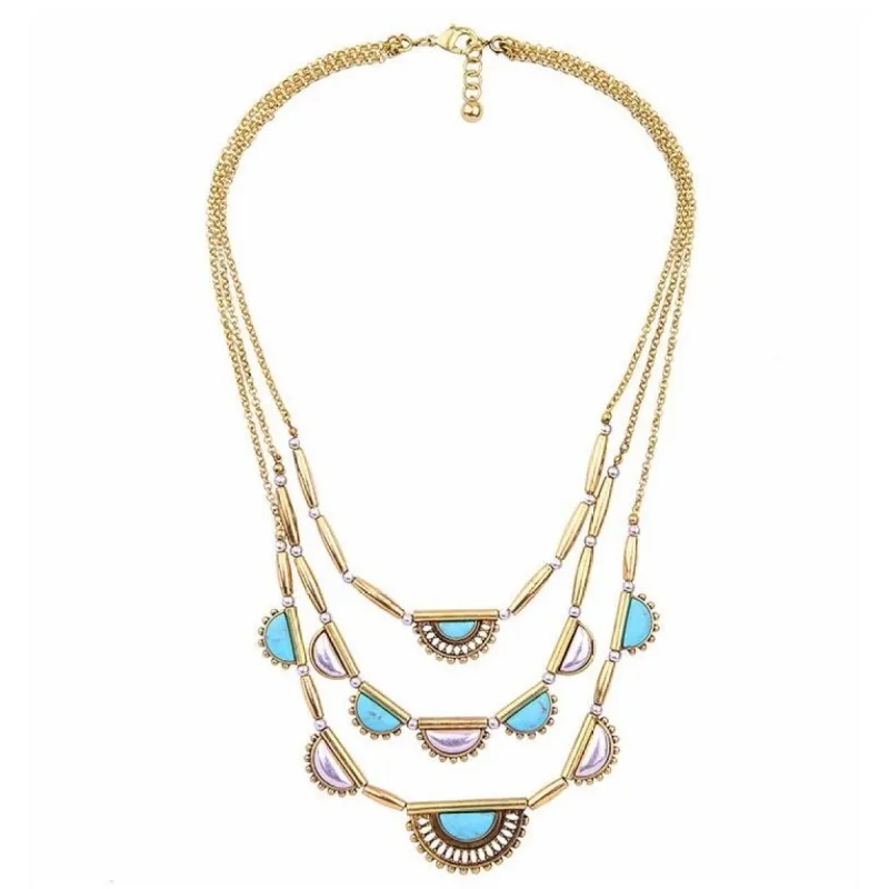 Turquoise Goldtone Fanned Layered Necklace - White sold by Zulily