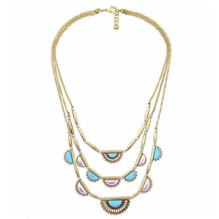 Turquoise Goldtone Fanned Layered Necklace - White sold by Zulily