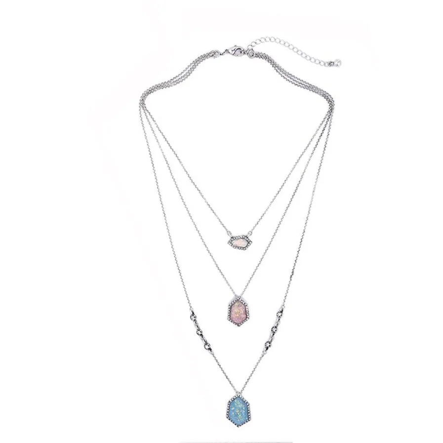 Iridescent Blue Pink Layered Necklace - White sold by Zulily