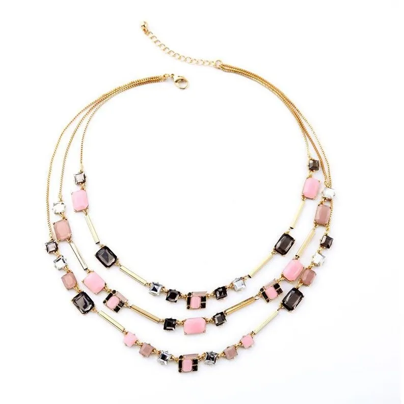 Goldtone Pink Black Layered Necklace - White sold by Zulily