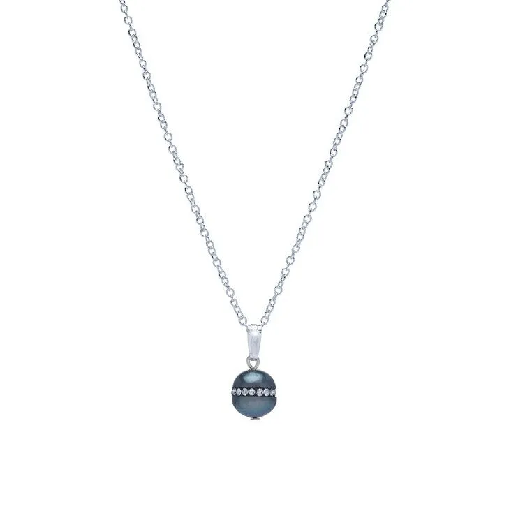Sterling Silver Black Freshwater Pearl Pendant Necklace With Dainty Crystals - White sold by Zulily