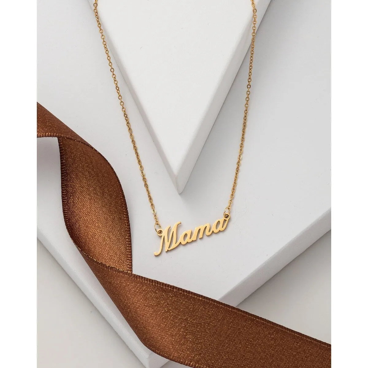 Goldtone Stainless Steel Mama Pendant Necklace - White sold by Zulily