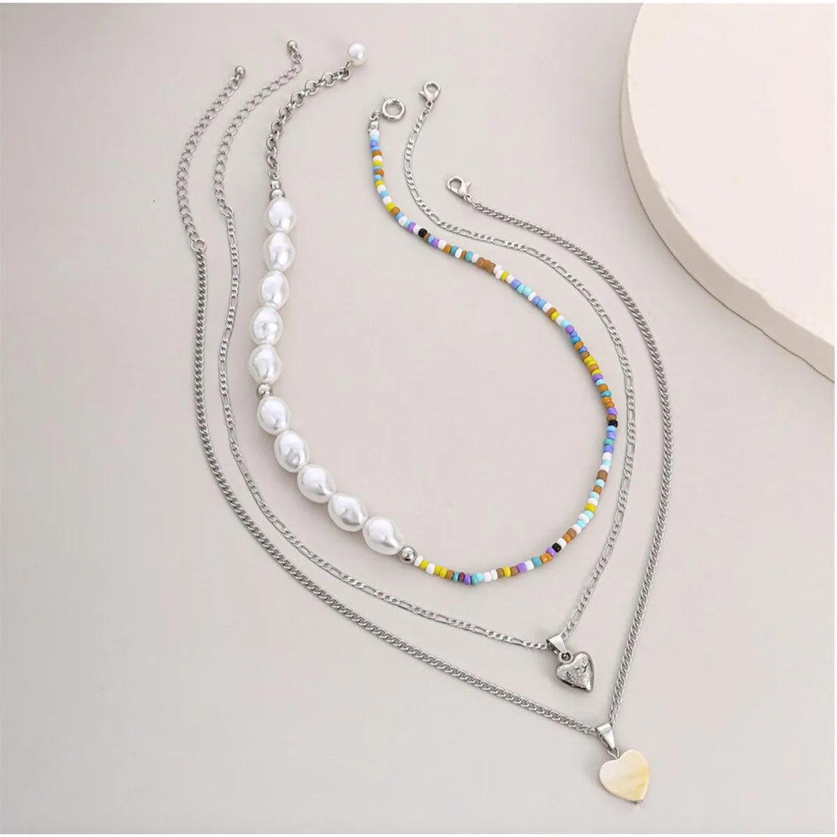 Silvertone Pearl Multi Colored Beaded Layered Necklace - White sold by Zulily