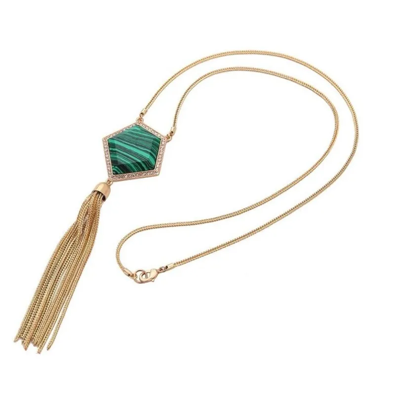 Goldtone Tasseled Green Long Necklace - White sold by Zulily