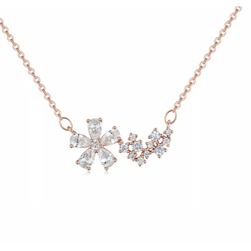 Rose Goldtone Cubic Zirconia Floral Clustered Necklace - White sold by Zulily