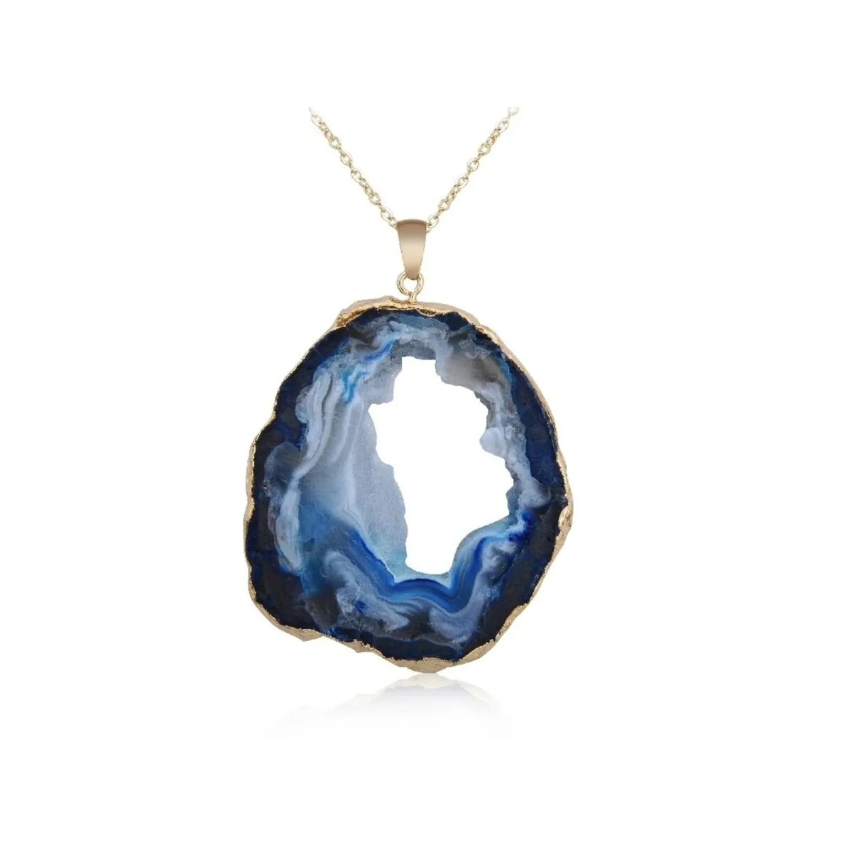 Goldtone Blue Geode Pendant Necklace - White sold by Zulily