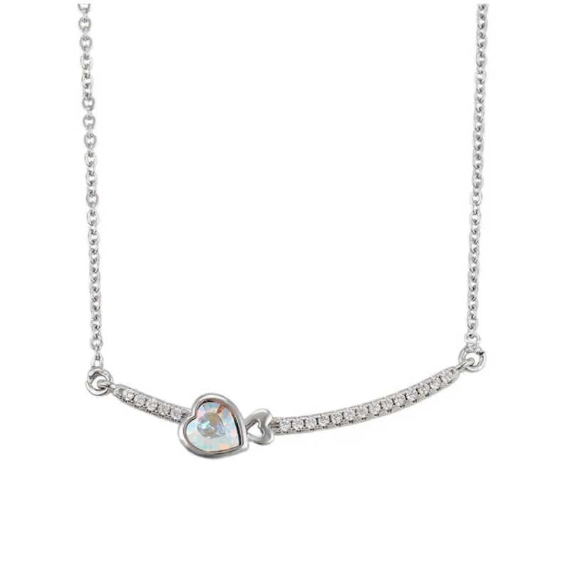 Aurora Borealis Swarovski Crystal Heart Bar Pendant Necklace - White sold by Zulily