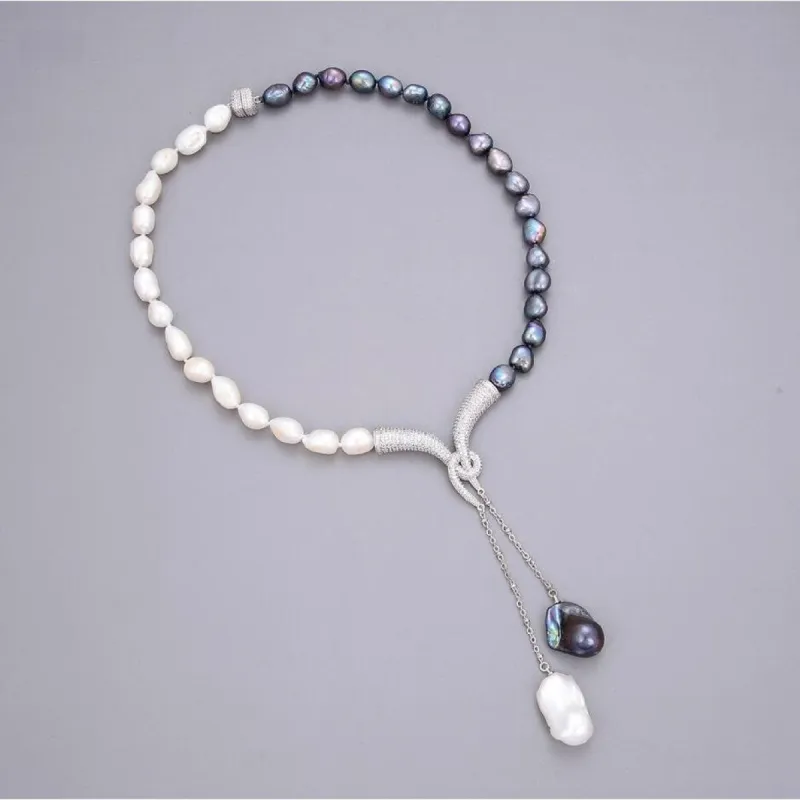 Elegant Freshwater Cultured Black Keshi Pearl Statement Necklace - White sold by Zulily