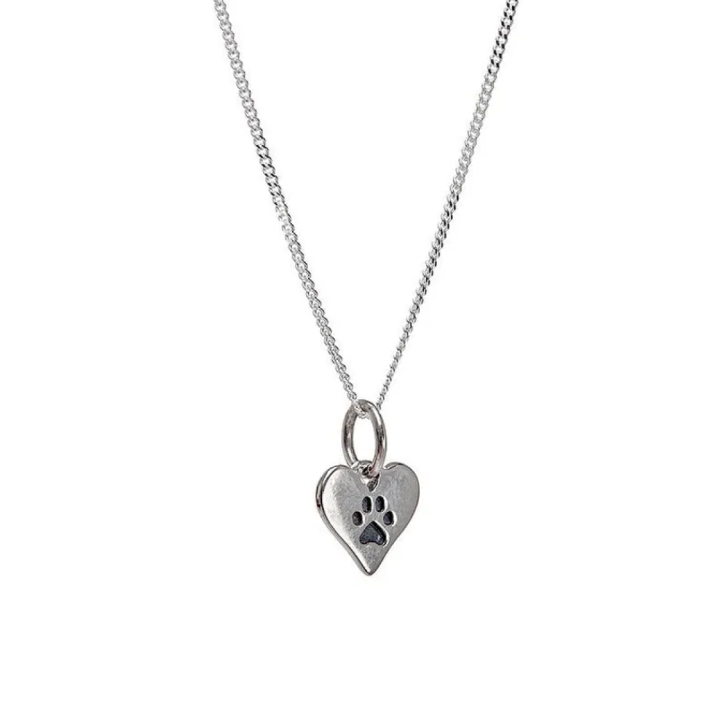 Sterling Silver Heart Paw Print Pendant Necklace On 18 Inch Chain - White sold by Zulily