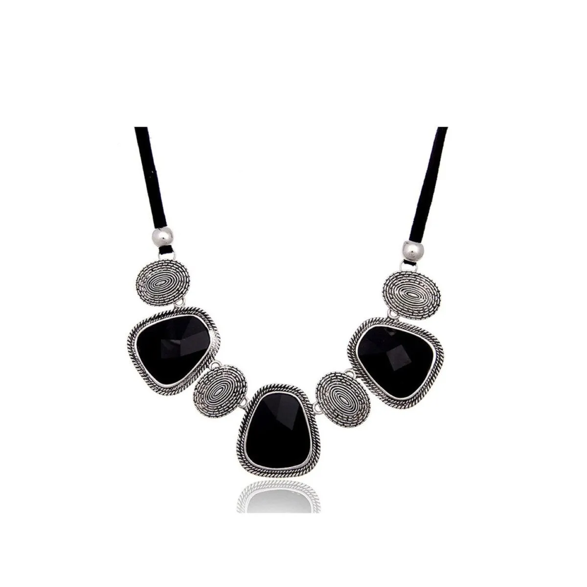 Black Silvertone Statement Necklace - White sold by Zulily