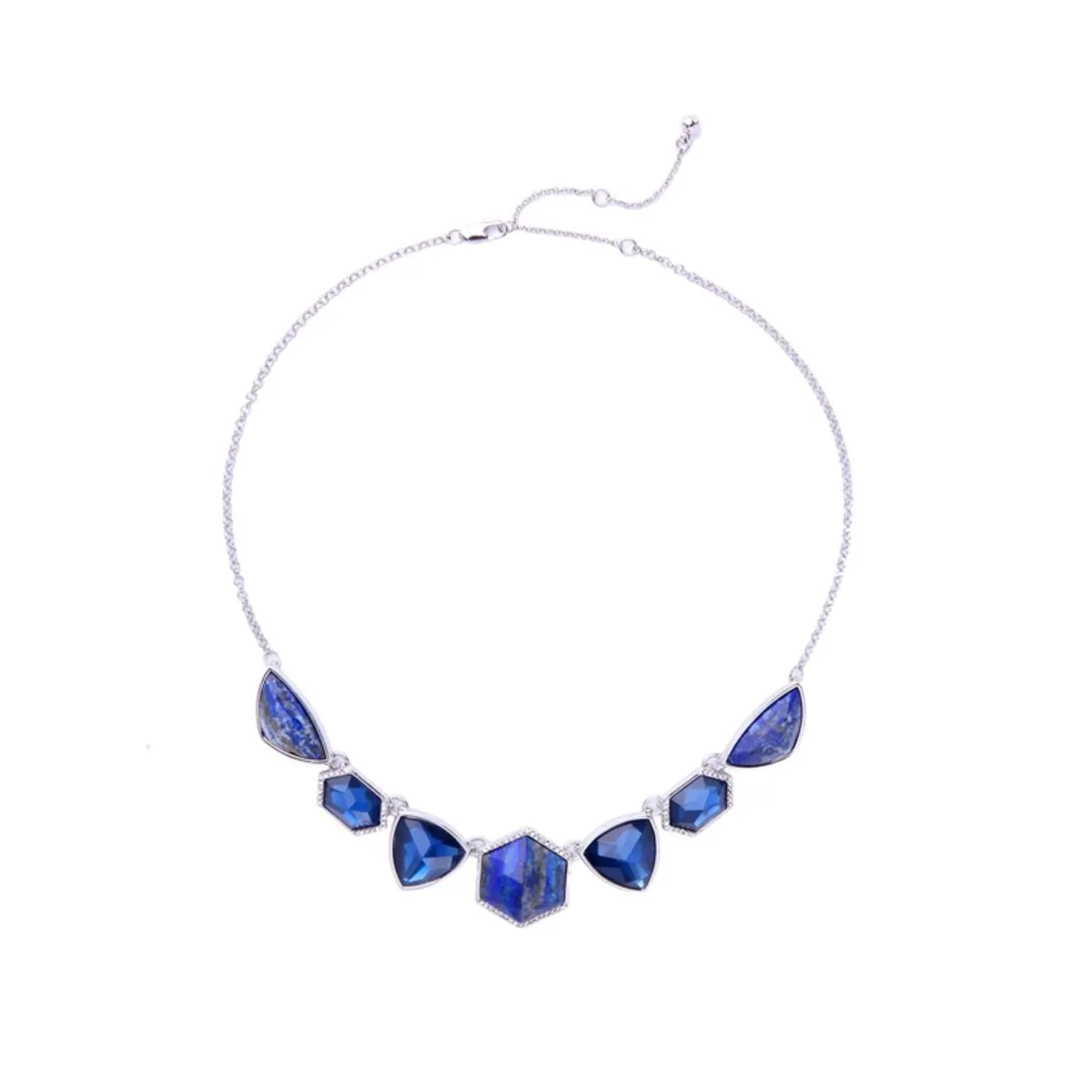Silvertone Blue Geometric Crystals Necklace - White sold by Zulily