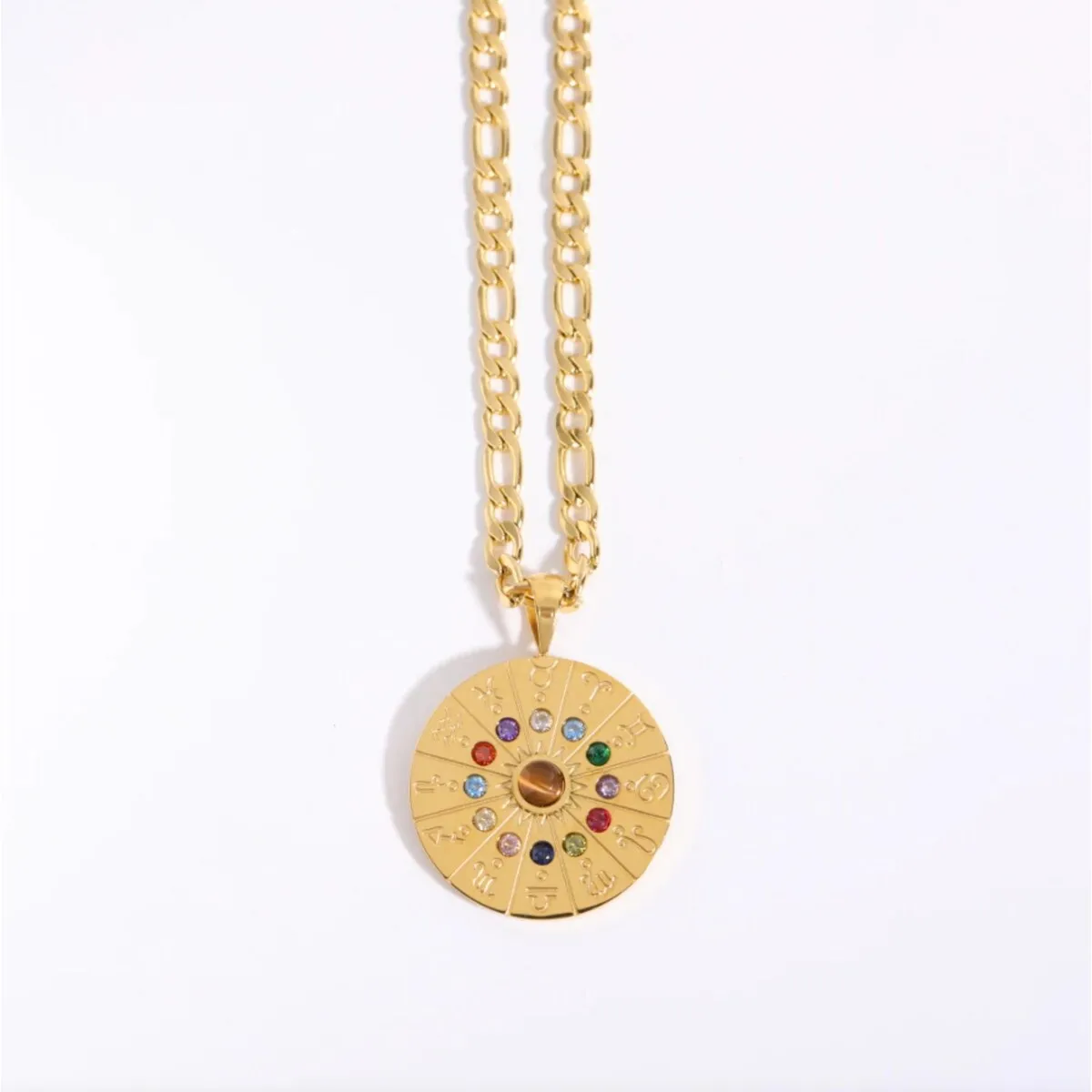 Goldtone & Multi Colored Crystal Zodiac Sign Pendant Necklace - White sold by Zulily
