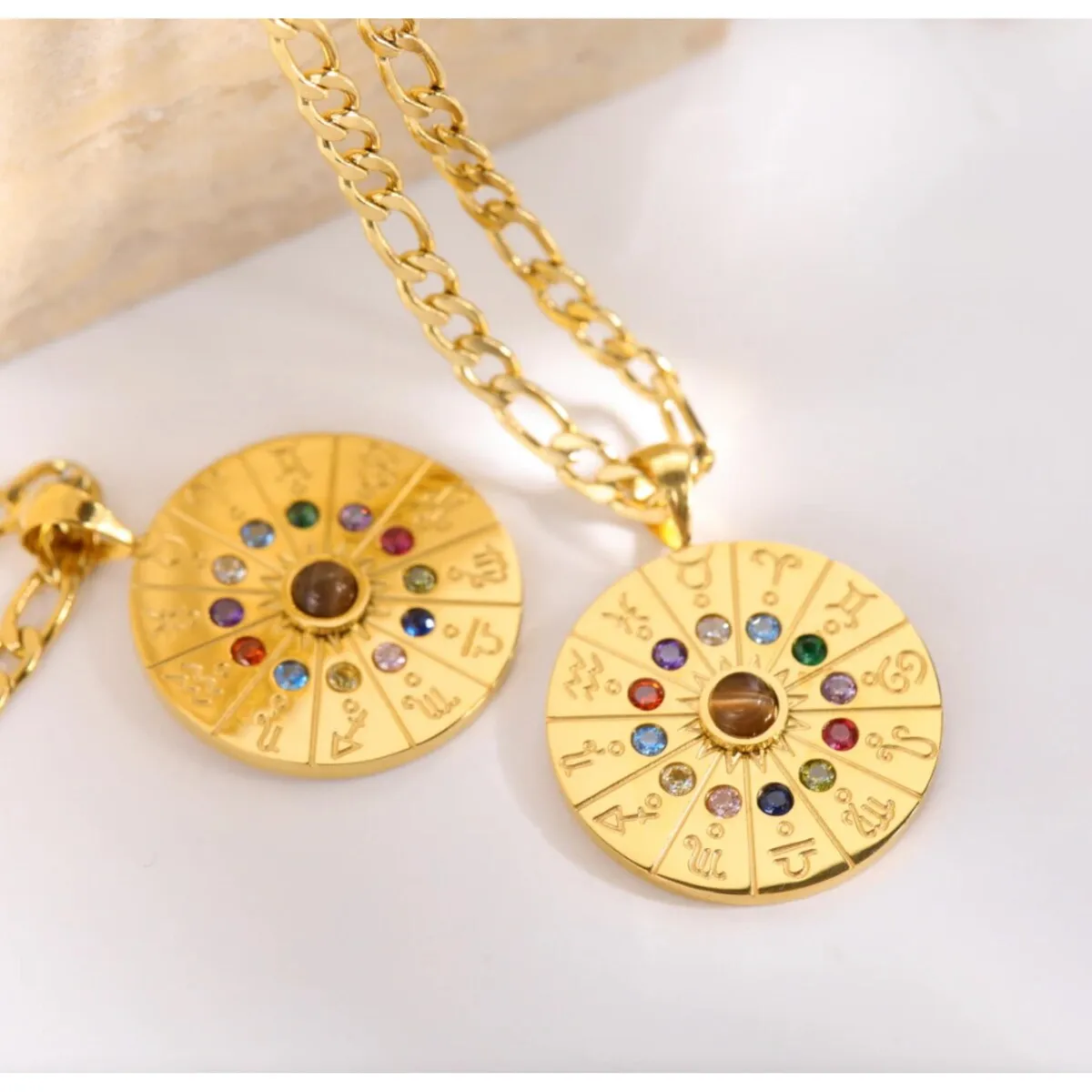 Goldtone & Multi Colored Crystal Zodiac Sign Pendant Necklace - White sold by Zulily product image thumbnail 3