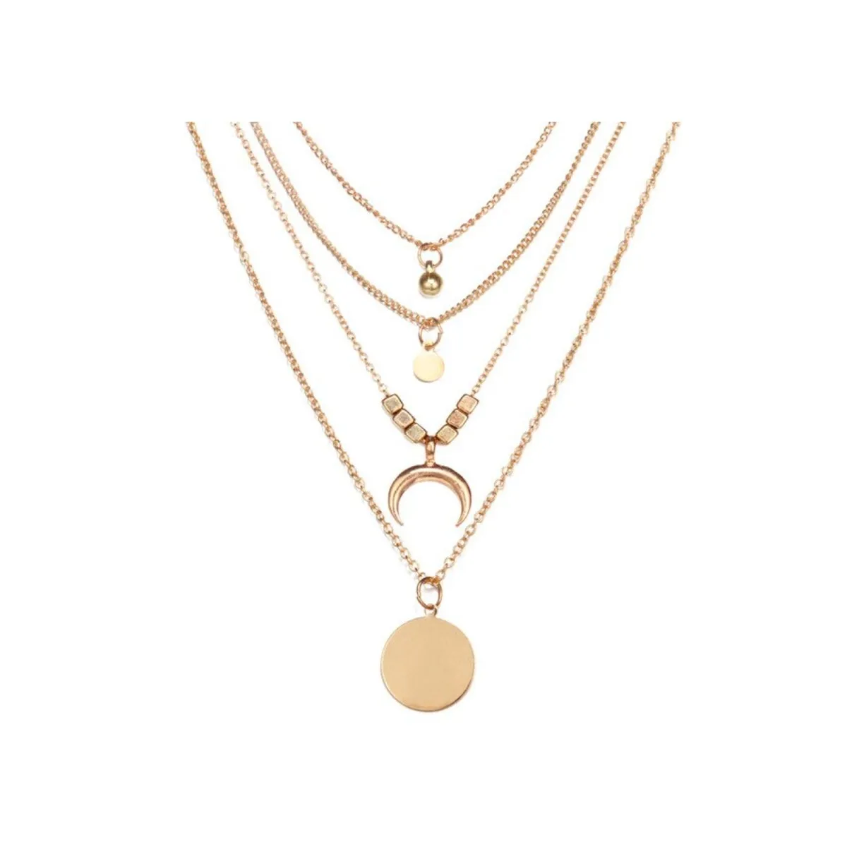 Goldtone Layered Crescent Moon Disc Pendant Necklace - White sold by Zulily