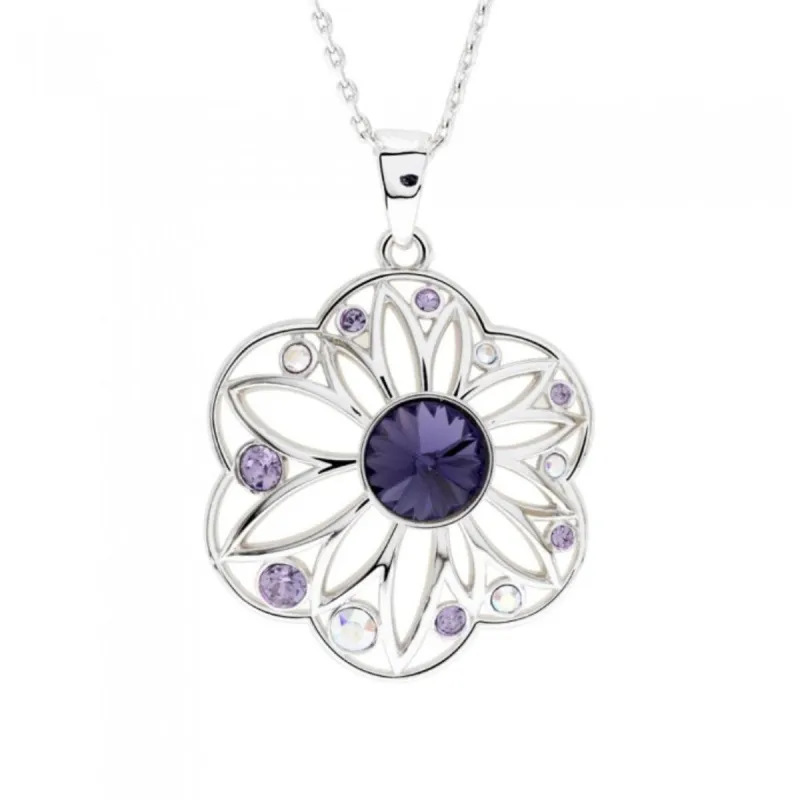Purple Swarovski Crystal Sunflower Open Pendant Necklace - White sold by Zulily