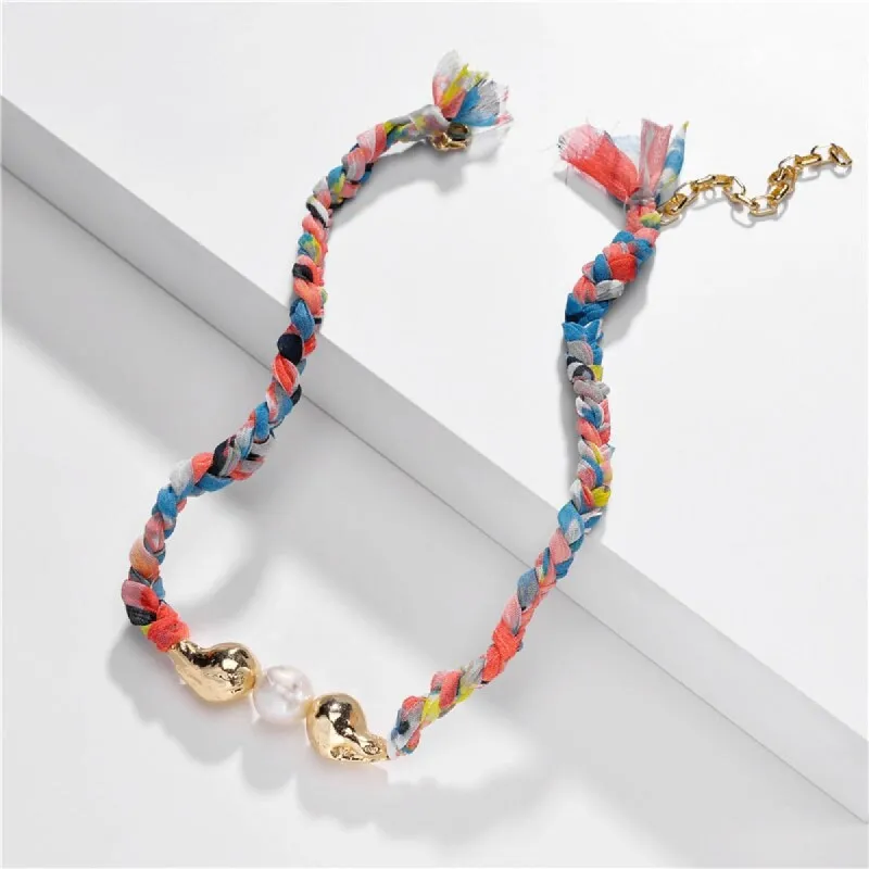 Multi Colored Braided Imitation Pearl Necklace - White sold by Zulily