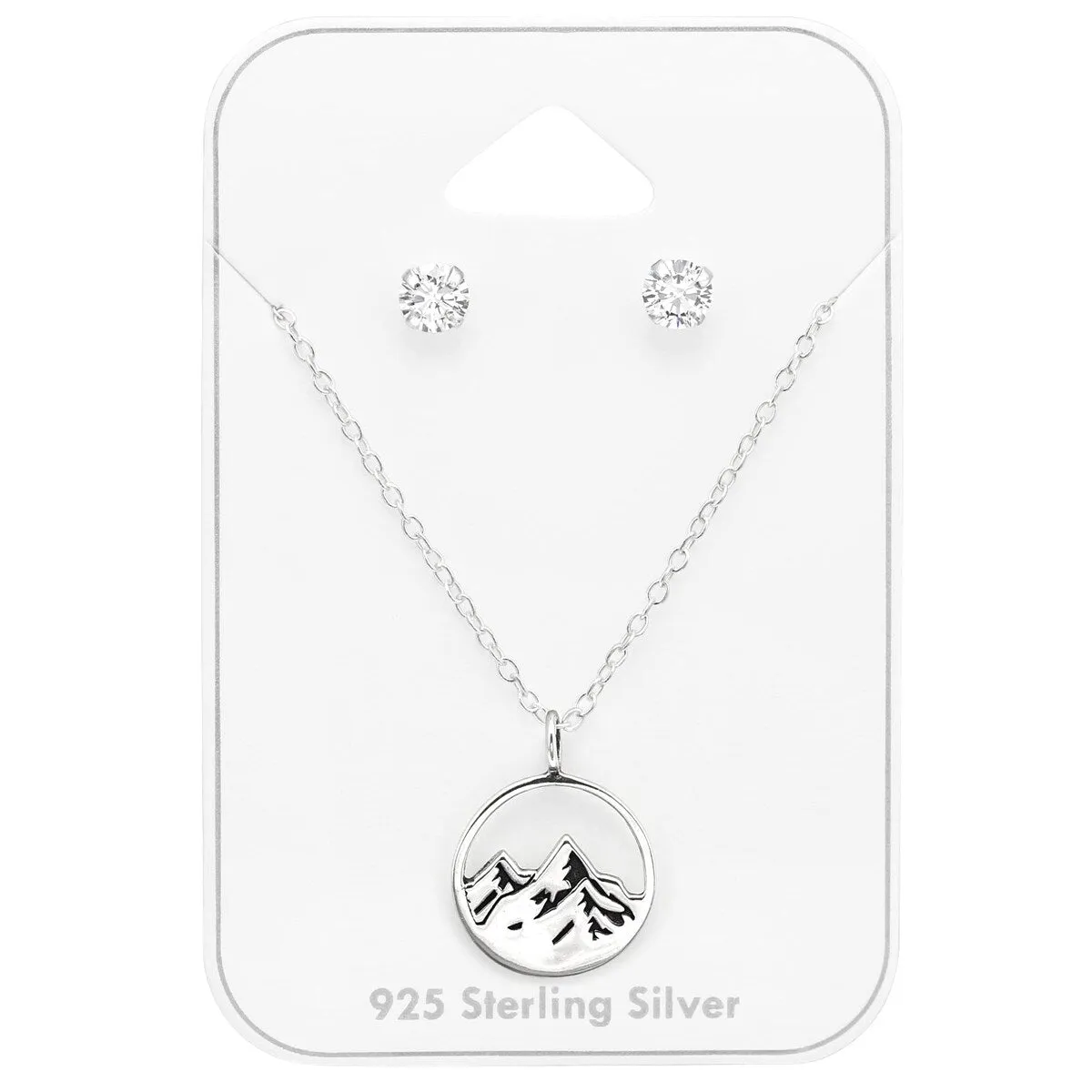Sterling Silver Clear Cz Stud With Dainty Mountain Pendant Necklace - Ag Sterling - White sold by Zulily