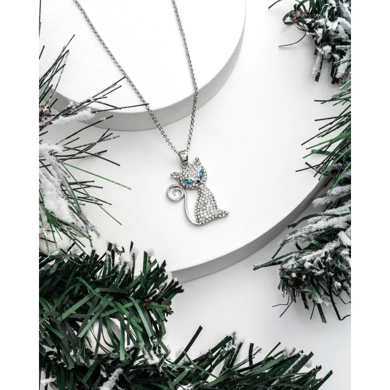 Aqua Clear Swarovski Crystal Cat Pendant Necklace - White sold by Zulily