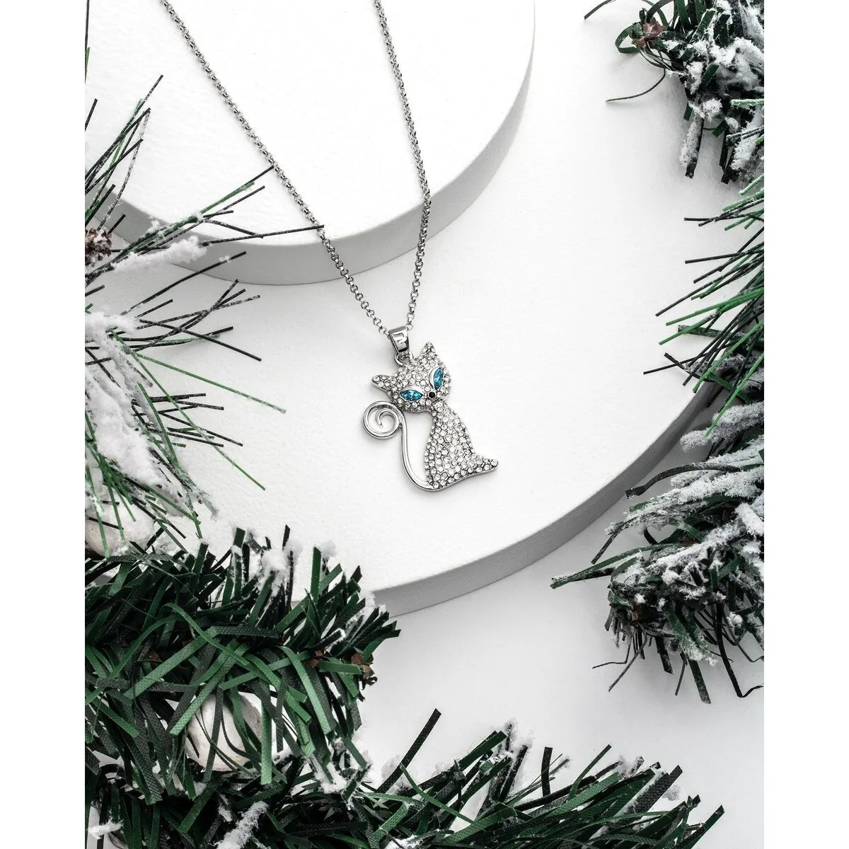 Aqua Clear Swarovski Crystal Cat Pendant Necklace - White sold by Zulily