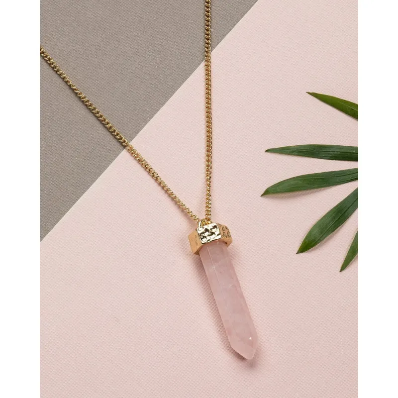 Goldtone Rose Quartz Prism Crystal Pendant Necklace - White sold by Zulily