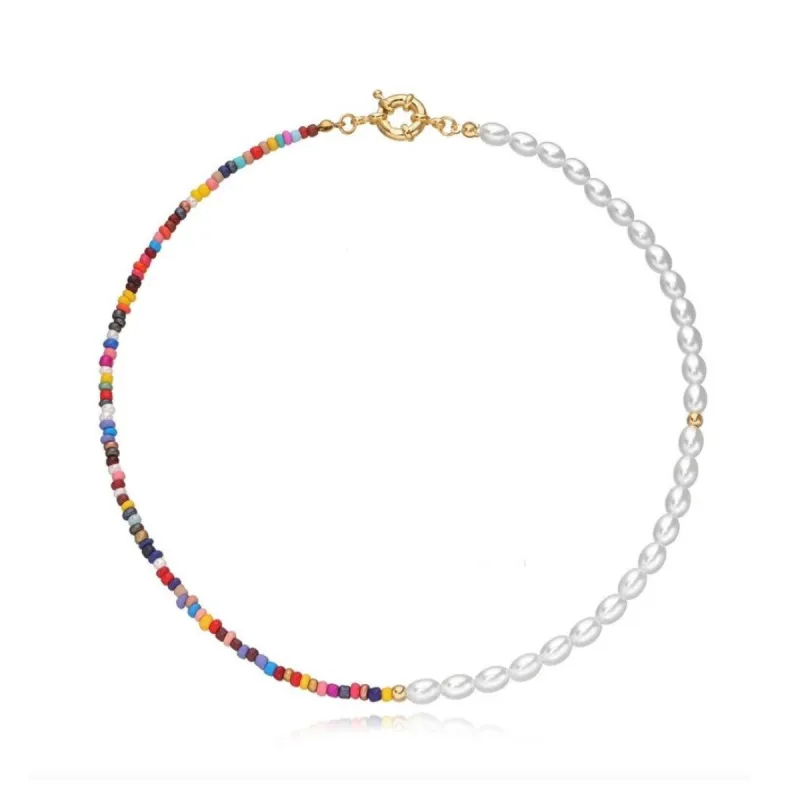 Multi Colored Beaded Imitation Pearl Necklace - White sold by Zulily