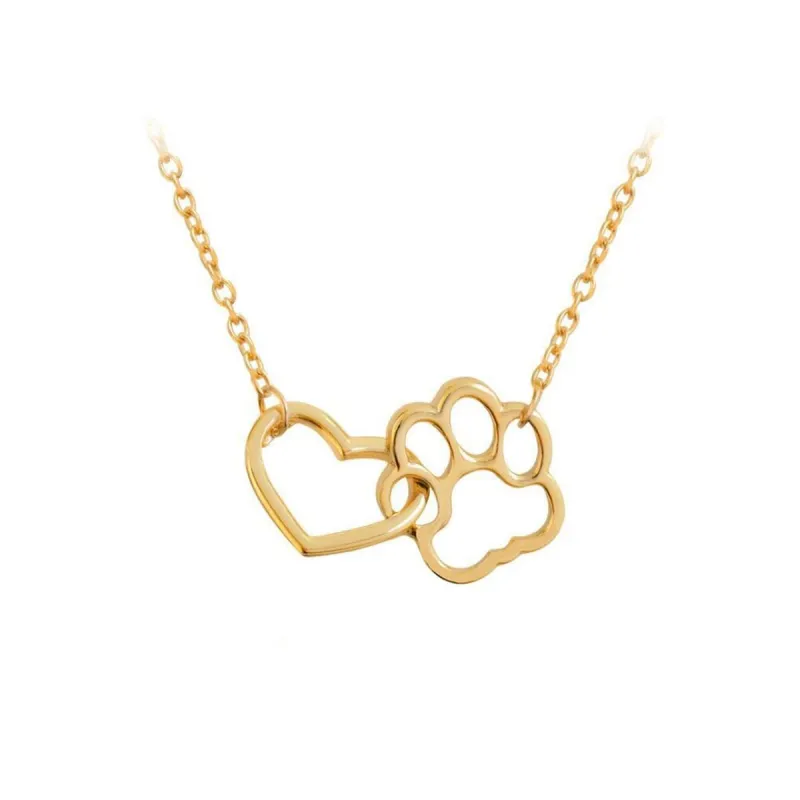 Goldtone Interlock Paw Print Heart Necklace - White made by Zulily