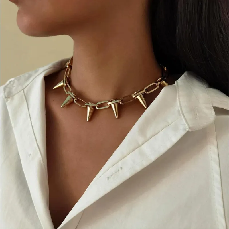Goldtone Spiked Choker Necklace - White sold by Zulily