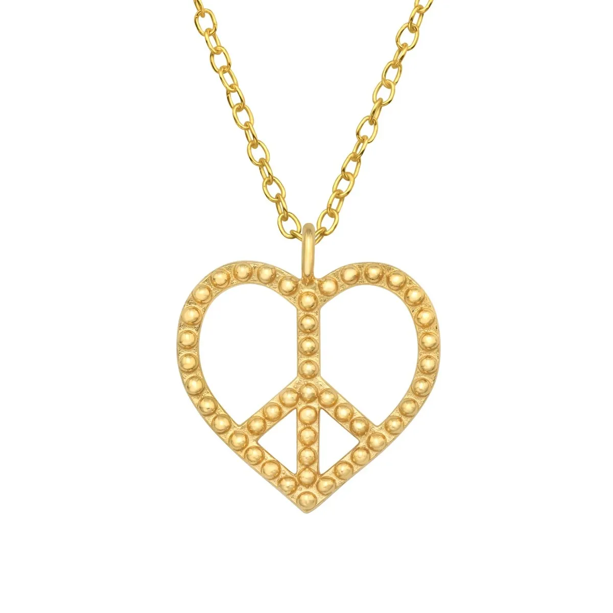 Sterling Silver 18k Gold-Plated Heart Peace Sign Pendant Necklace - White sold by Zulily