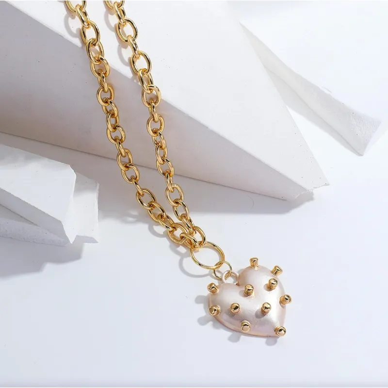 Goldtone Imitation Pearl Studded Heart Pendant Necklace - White sold by Zulily