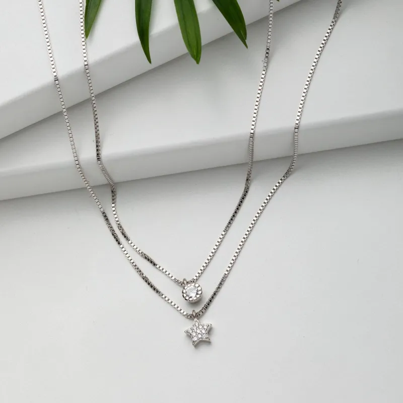 Sterling Silver Cubic Zirconia Halo Star Layered Necklace - White sold by Zulily