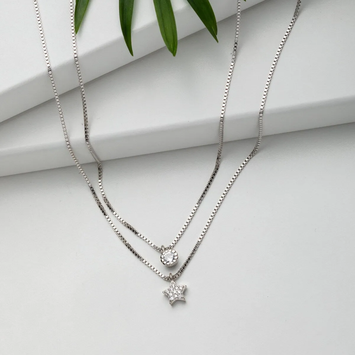 Sterling Silver Cubic Zirconia Halo Star Layered Necklace - White sold by Zulily