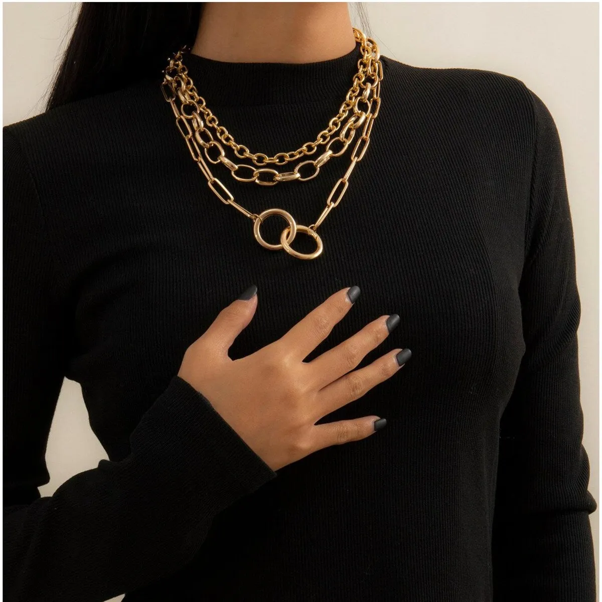 Goldtone Interlocking Circles Chain Link Layered Necklace - White sold by Zulily product image thumbnail 2