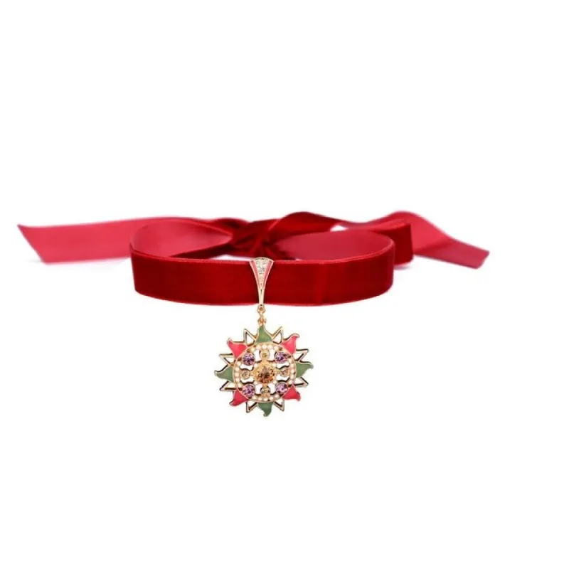 Red Velvet Choker Multi Colored Sun Necklace - White sold by Zulily