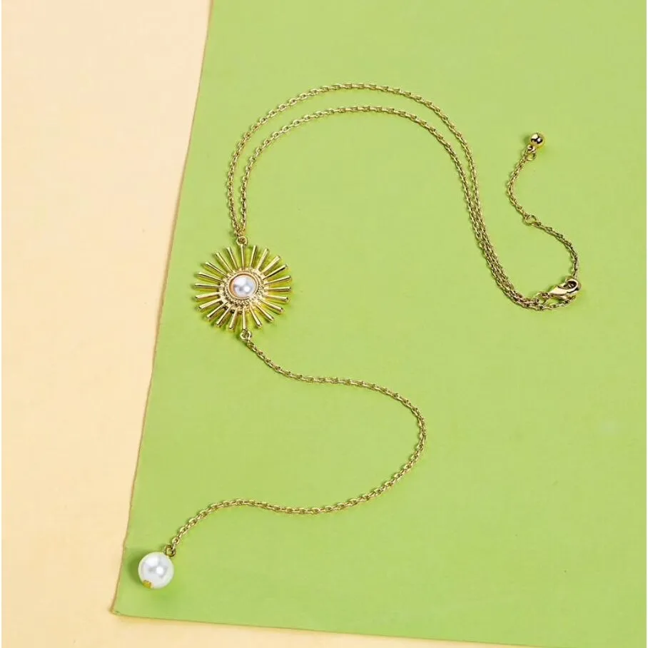 Goldtone Imitation Pearl Sun Drop Necklace - White sold by Zulily
