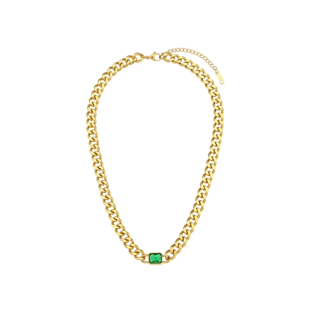 Goldtone Chain Link & Green Crystal Necklace - White sold by Zulily
