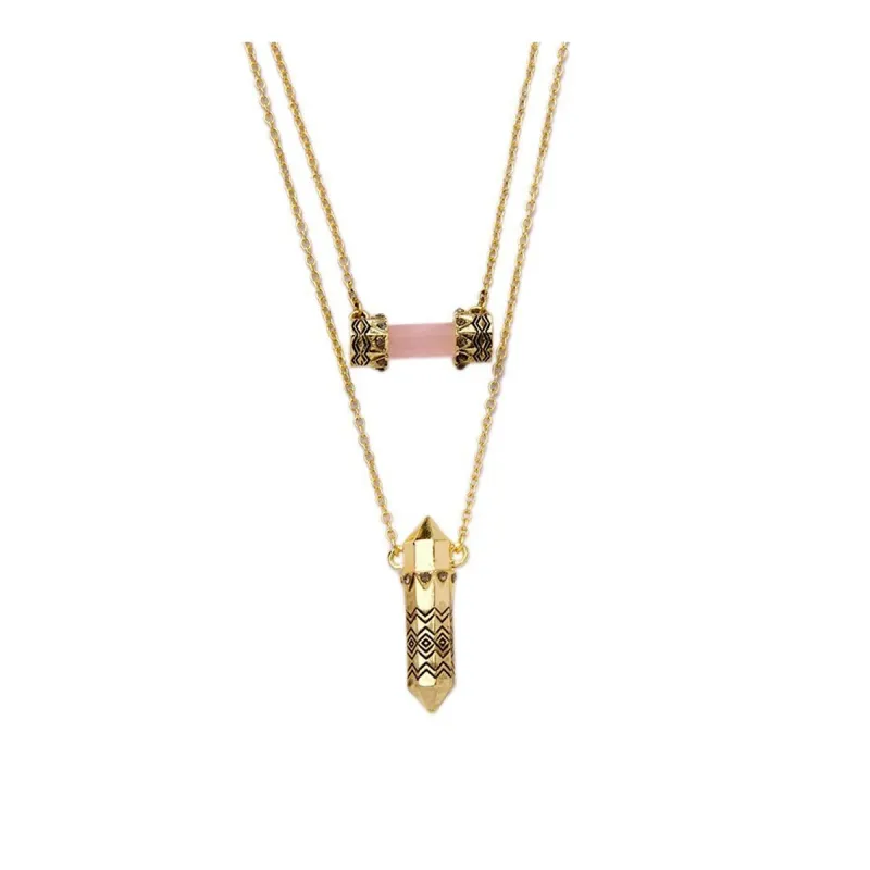 Goldtone Pink Geometric Prism Layered Necklace - White sold by Zulily
