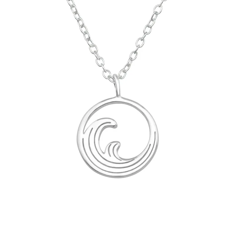 Sterling Silver Wave Circular Pendant Necklace - White sold by Zulily