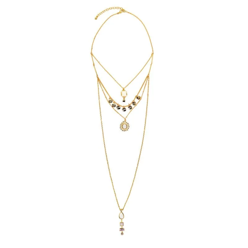 Goldtone Layered Necklace With Sunburst - White sold by Zulily
