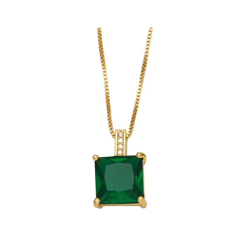 Goldtone & Emerald Green Cz Square Pendant Necklace - White sold by Zulily