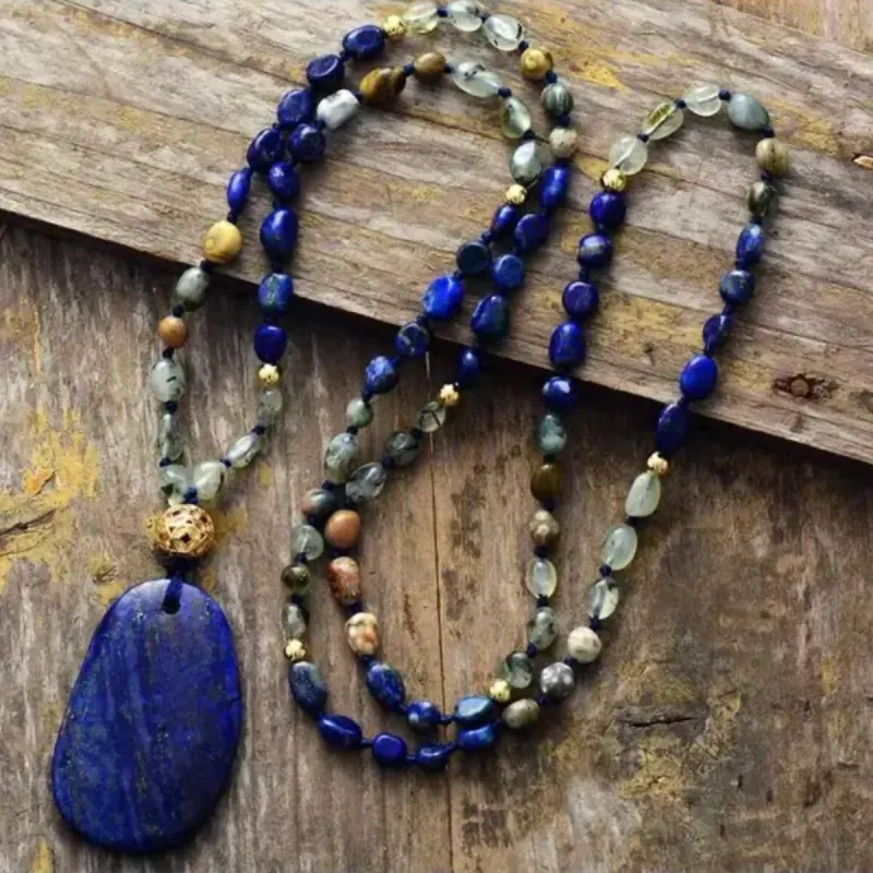 Lapis Oval Statement Gemstone Jasper Beaded Necklace - White sold by Zulily