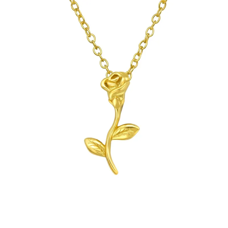 Sterling Silver 18k Gold-Plated Rose Pendant Necklace - White sold by Zulily
