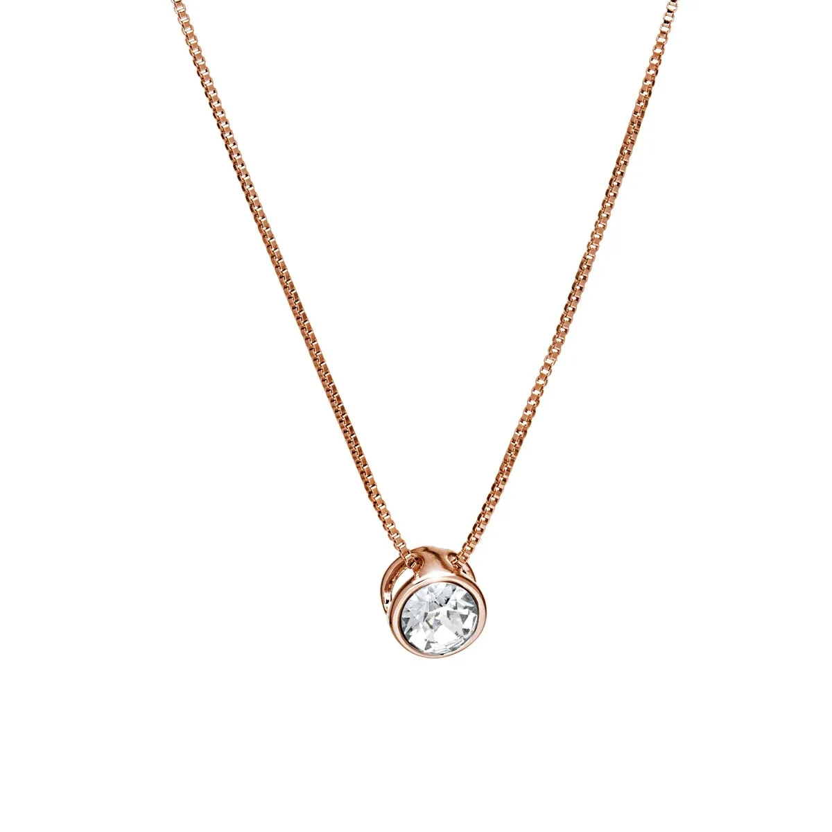 Rose Goldtone Swarovski Crystal Clear Solitaire Pendant Necklace - White sold by Zulily