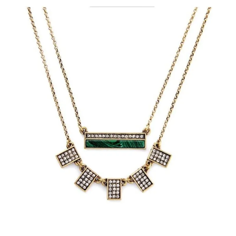 Goldtone Green Crystal Rectangular Layered Necklace - White sold by Zulily